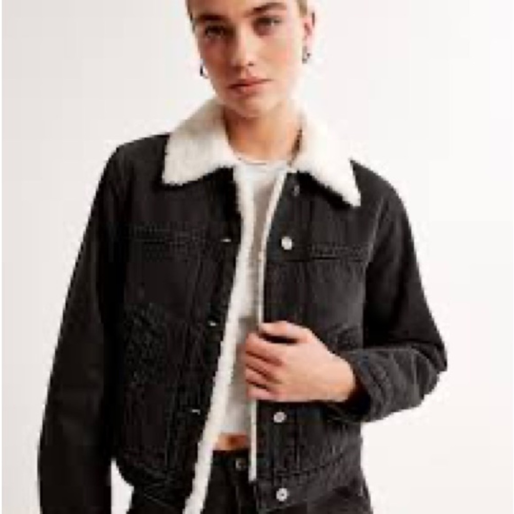 Abercrombie & Fitch Black and White Jean Jacket with Sherpa